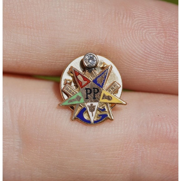 Vintage 10k Solid Gold‎ Past Patron Order of The Eastern Star Diamond Pin Enamel